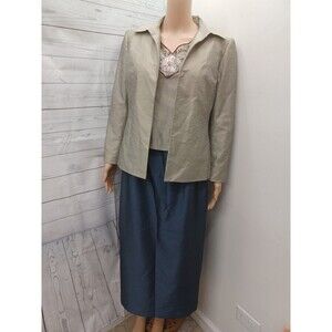 Kasper/RN 99655 jacket blazer suit set Beige Gray Sz 8P Skirt Sz 8